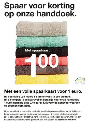 Aanbiedingen Handdoek. - Huismerk - Zeeman  - Geldig van 09/05/2015 tot 15/05/2015 bij Zeeman