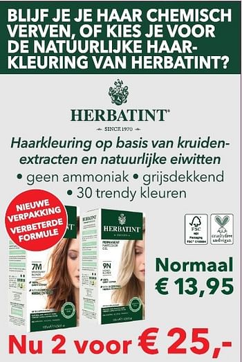Aanbiedingen Haarkleuring op basis van kruiden-extracten en natuurlijke eiwitten - Herbatint - Geldig van 30/04/2015 tot 29/06/2015 bij De Rode Pilaren