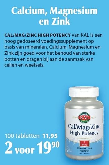 Aanbiedingen Calcium, magnesium en zink - Kal - Geldig van 30/04/2015 tot 29/06/2015 bij De Rode Pilaren