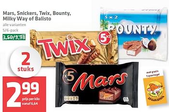 Aanbiedingen Mars, snickers, twix, bounty, milky way of balisto - Twix - Geldig van 07/05/2015 tot 13/05/2015 bij Spar