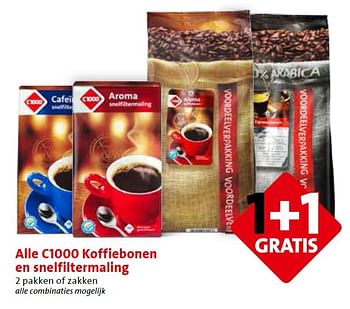Aanbiedingen Alle c1000 koffiebonen en snelfiltermaling - Huismerk - C1000 Supermarkten - Geldig van 11/05/2015 tot 12/05/2015 bij C1000
