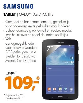 Aanbiedingen Samsung tablet galaxy tab 3 7.0 lite - Samsung - Geldig van 11/05/2015 tot 17/05/2015 bij Expert