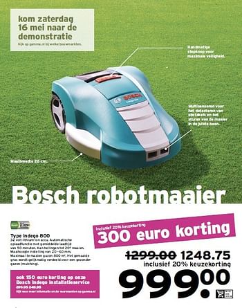 Aanbiedingen Bosch robotmaaier indego 800 - Bosch - Geldig van 11/05/2015 tot 17/05/2015 bij Gamma