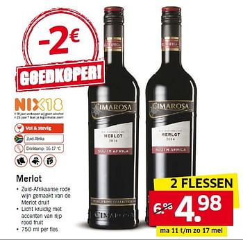 Aanbiedingen Merlot - Rode wijnen - Geldig van 11/05/2015 tot 17/05/2015 bij Lidl