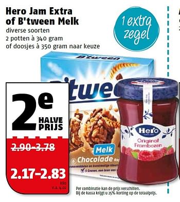 Aanbiedingen Hero jam extra of b`tween melk - Hero - Geldig van 11/05/2015 tot 17/05/2015 bij Poiesz