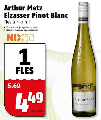 Aanbiedingen Arthur metz elzasser pinot blanc - Witte wijnen - Geldig van 11/05/2015 tot 17/05/2015 bij Poiesz