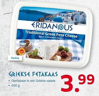 Aanbiedingen Griekse fetakaas - Eridanous - Geldig van 11/05/2015 tot 17/05/2015 bij Lidl