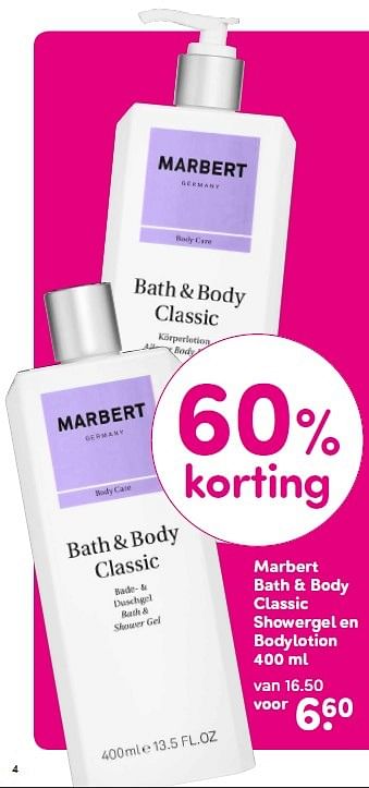 Aanbiedingen Marbert bath + body classic showergel e - Marbert - Geldig van 11/05/2015 tot 19/05/2015 bij da