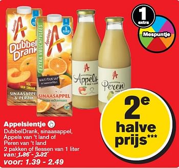 Aanbiedingen Appelsientje  dubbeldrank, sinaasappel, appels van `t land of peren van `t land - Appelsientje - Geldig van 13/05/2015 tot 19/05/2015 bij Hoogvliet