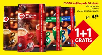 Aanbiedingen C1000 koffiepads 56 stuks - Huismerk - C1000 Supermarkten - Geldig van 13/05/2015 tot 19/05/2015 bij C1000