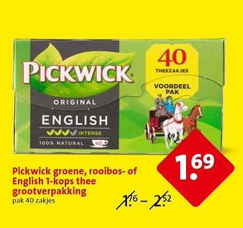 Aanbiedingen Pickwick groene, rooibos- of english 1-kops thee grootverpakking - Pickwick - Geldig van 13/05/2015 tot 19/05/2015 bij C1000
