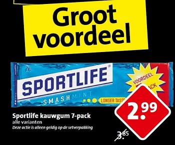 Aanbiedingen Sportlife kauwgum 7-pack - Sportlife - Geldig van 13/05/2015 tot 19/05/2015 bij C1000