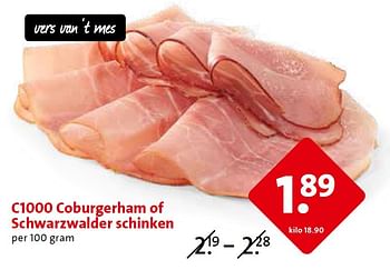Aanbiedingen C1000 coburgerham of schwarzwalder schinken - Huismerk - C1000 Supermarkten - Geldig van 13/05/2015 tot 19/05/2015 bij C1000