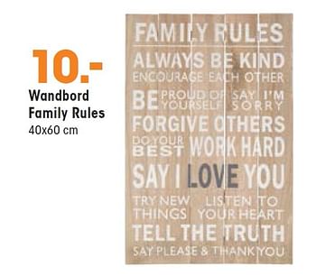 Aanbiedingen Wandbord family rules - Huismerk - Kwantum - Geldig van 11/05/2015 tot 17/05/2015 bij Kwantum