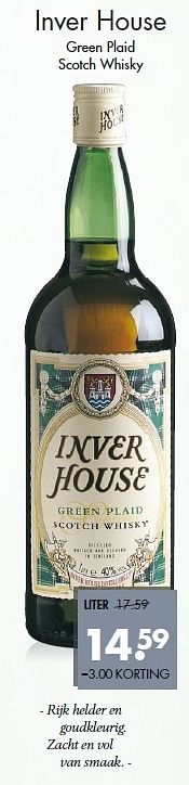 Aanbiedingen Inver house green plaid scotch whisky - Inver House  - Geldig van 10/05/2015 tot 23/05/2015 bij Mitra