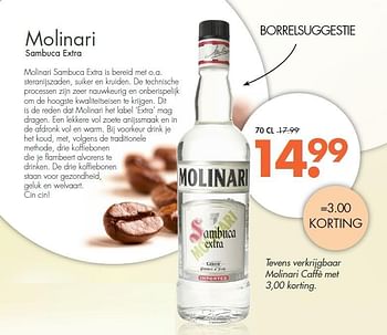 Aanbiedingen Molinari sambuca extra - Molinari - Geldig van 10/05/2015 tot 23/05/2015 bij Mitra