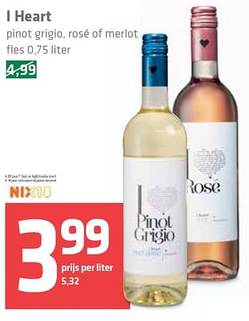 Aanbiedingen I heart pinot grigio, rosé of merlot - Witte wijnen - Geldig van 14/05/2015 tot 20/05/2015 bij Spar