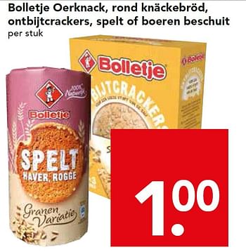 Aanbiedingen Bolletje oerknack, rond knäckebröd, ontbijtcrackers, spelt of boeren beschuit - Bolletje - Geldig van 17/05/2015 tot 23/05/2015 bij Deen Supermarkten