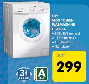Aanbiedingen Edy 1400 toeren wasmachine edwa5032 - Edy - Geldig van 12/05/2015 tot 26/05/2015 bij Maxwell