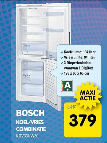 Aanbiedingen Bosch koel-vries combinatie kgv33uw30 - Bosch - Geldig van 12/05/2015 tot 26/05/2015 bij Maxwell