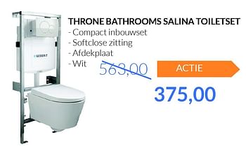Aanbiedingen Throne bathrooms salina toiletset - Throne Bathrooms - Geldig van 01/05/2015 tot 31/05/2015 bij Sanitairwinkel