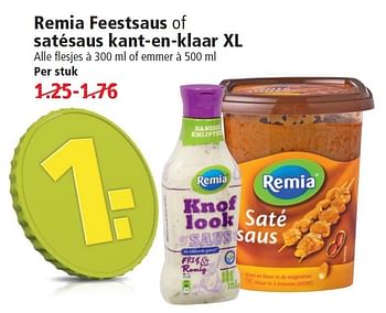 Aanbiedingen Remia feestsaus of satésaus kant-en-klaar xl - Remia - Geldig van 17/05/2015 tot 23/05/2015 bij Plus