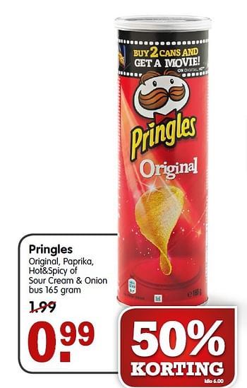 Aanbiedingen Pringles original, paprika, hot+spicy of sour cream + onion - Pringles - Geldig van 24/05/2015 tot 30/05/2015 bij Em-té