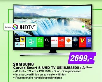 Aanbiedingen Samsung curved smart s-uhd tv ue48js8500 - a-klasse - Samsung - Geldig van 25/05/2015 tot 07/06/2015 bij ElectronicPartner