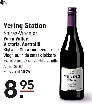 Aanbiedingen Yering station shiraz-viognier yarra valley, victoria, australië - Rode wijnen - Geldig van 21/05/2015 tot 08/06/2015 bij Sligro