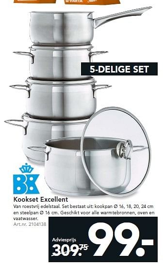 Aanbiedingen Kookset excellent - Huismerk - Blokker - Geldig van 25/05/2015 tot 03/06/2015 bij Blokker
