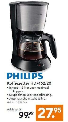 Aanbiedingen Koffiezetter hd7462-20 - Philips - Geldig van 25/05/2015 tot 03/06/2015 bij Blokker