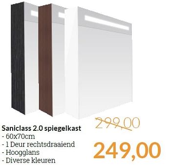 Aanbiedingen Saniclass 2.0 spiegelkast - Saniclass - Geldig van 01/06/2015 tot 30/06/2015 bij Sanitairwinkel