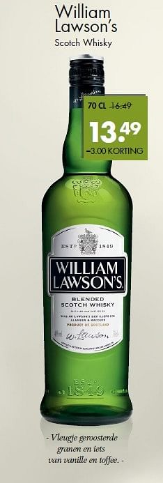 Aanbiedingen William lawson`s scotch whisky - William Lawson's - Geldig van 24/05/2015 tot 06/06/2015 bij Mitra