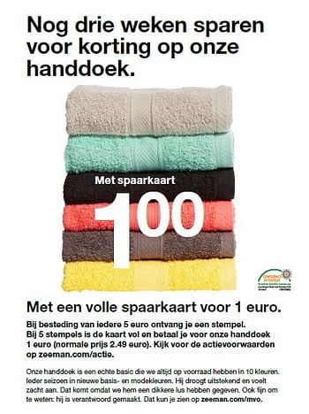 Aanbiedingen Handdoek - Huismerk - Zeeman  - Geldig van 06/06/2015 tot 13/06/2015 bij Zeeman