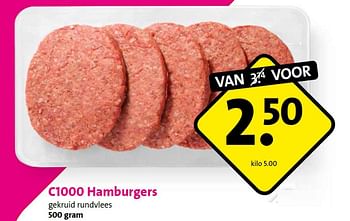 Aanbiedingen C1000 hamburgers - Huismerk - C1000 Supermarkten - Geldig van 08/06/2015 tot 09/06/2015 bij C1000