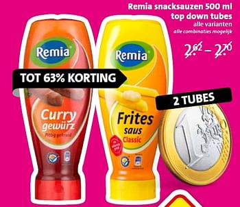 Aanbiedingen Remia snacksauzen 500 ml top down tubes - Remia - Geldig van 08/06/2015 tot 09/06/2015 bij C1000