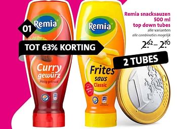 Aanbiedingen Remia snacksauzen top down tubes - Remia - Geldig van 03/06/2015 tot 09/06/2015 bij C1000