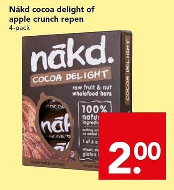 Aanbiedingen Nákd cocoa delight of apple crunch repen - NÃ¡kd - Geldig van 07/06/2015 tot 13/06/2015 bij Deen Supermarkten