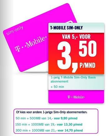 Aanbiedingen T-mobile sim-only - T-Mobile - Geldig van 08/06/2015 tot 14/06/2015 bij The Phone House