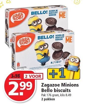 Aanbiedingen Zagazoe minions bello biscuits - Zagazoe - Geldig van 07/06/2015 tot 13/06/2015 bij Plus