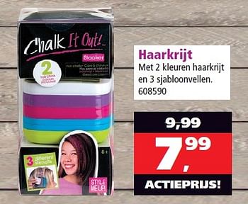 Aanbiedingen Haarkrijt met 2 kleuren haarkrijt en 3 sjabloonvellen - Huismerk - Intertoys - Geldig van 23/05/2015 tot 14/06/2015 bij Intertoys