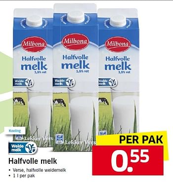 Aanbiedingen Halfvolle melk - Milbona - Geldig van 08/06/2015 tot 14/06/2015 bij Lidl