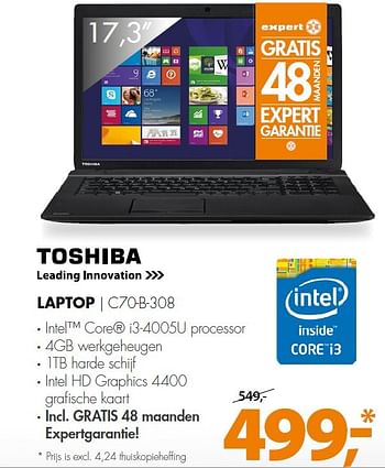 Aanbiedingen Toshiba laptop c70-b-308 - Toshiba - Geldig van 08/06/2015 tot 14/06/2015 bij Expert