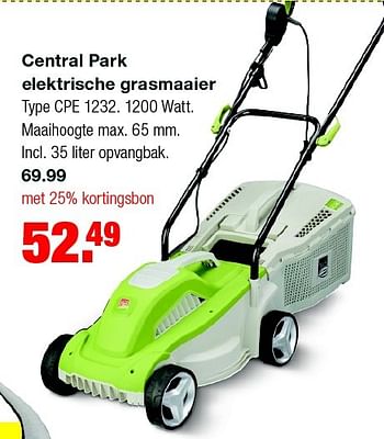 Aanbiedingen Central park elektrische grasmaaier type cpe 1232 - Central Park - Geldig van 08/06/2015 tot 14/06/2015 bij Praxis