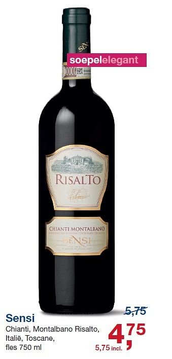 Aanbiedingen Sensi chianti, montalbano risalto, italië, toscane - Rode wijnen - Geldig van 03/06/2015 tot 16/06/2015 bij Makro