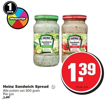 Aanbiedingen Heinz sandwich spread - Heinz - Geldig van 10/06/2015 tot 16/06/2015 bij Hoogvliet
