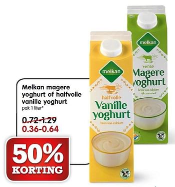 Aanbiedingen Melkan magere yoghurt of halfvolle vanille yoghurt - Melkan - Geldig van 14/06/2015 tot 20/06/2015 bij Em-té