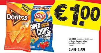 Aanbiedingen Doritos of lays superchips - Doritos - Geldig van 14/06/2015 tot 20/06/2015 bij Plus