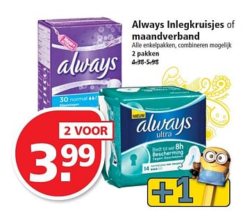 Aanbiedingen Always inlegkruisjes of maandverband - Always - Geldig van 14/06/2015 tot 20/06/2015 bij Plus