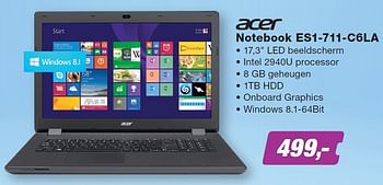 Aanbiedingen Acer notebook es1-711-c6la - Acer - Geldig van 08/06/2015 tot 21/06/2015 bij ElectronicPartner